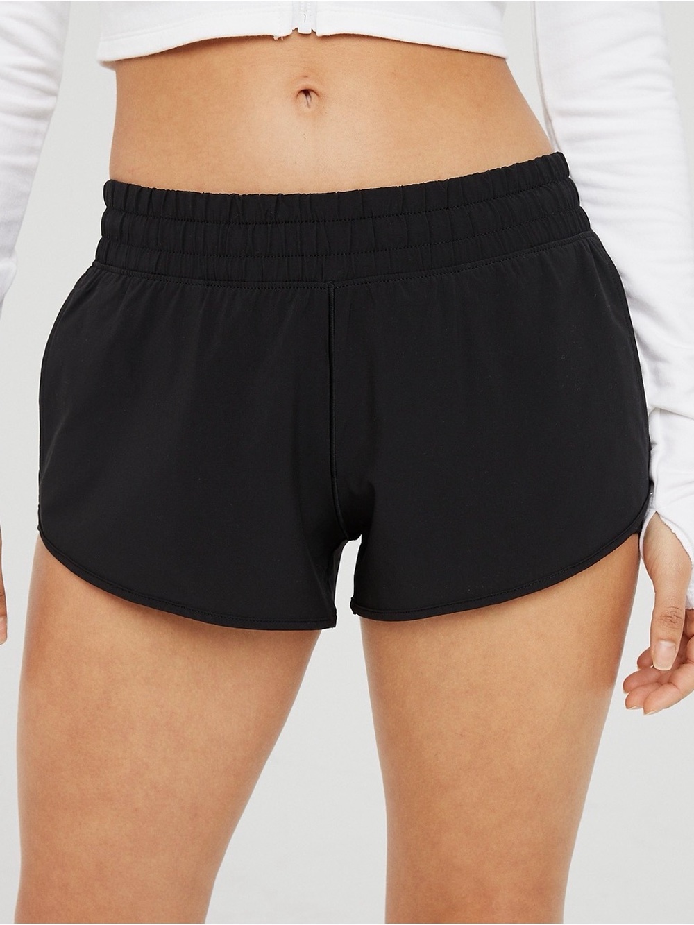 aerie Black Athletic Shorts with Smocked Waistband low rise